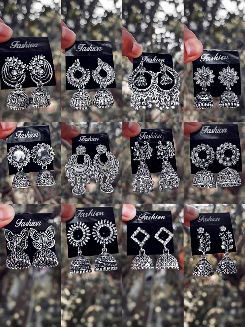 Gahna Wala G Oxidised Silver Jhumka Earrings Combo Set - Image 2
