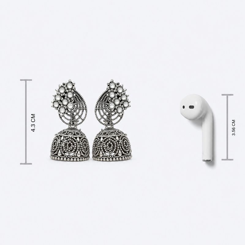 Gahna Wala G Oxidised Silver Jhumka Earrings Combo Set - Image 4