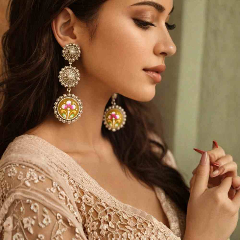Desi Jhumka Brass Silver Pear Dangler Earrings Brass Drops & Danglers