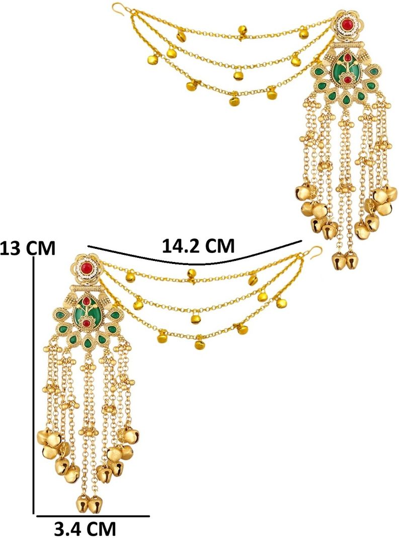 fabula Gold Heritage Kashmiri Drop Earrings with Hair Kaan Chain - Image 5