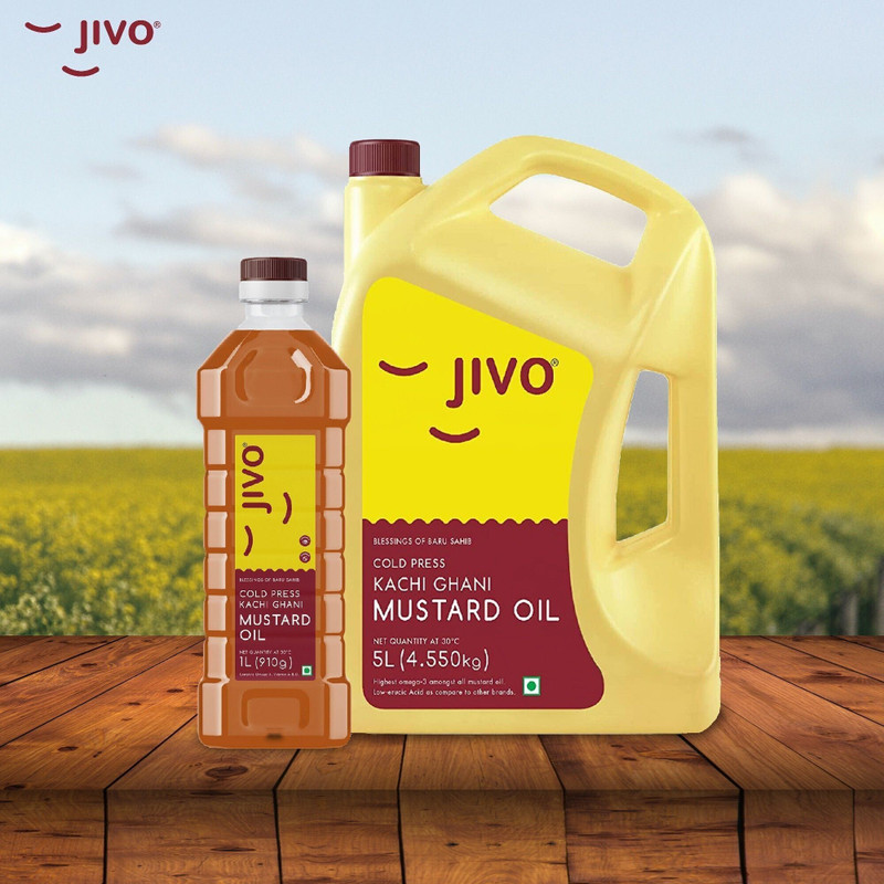 JIVO Premium Cold Pressed Pure Mustard Oil, 5 Litre + 1 Litre Mustard Oil Can 2 x 3 L