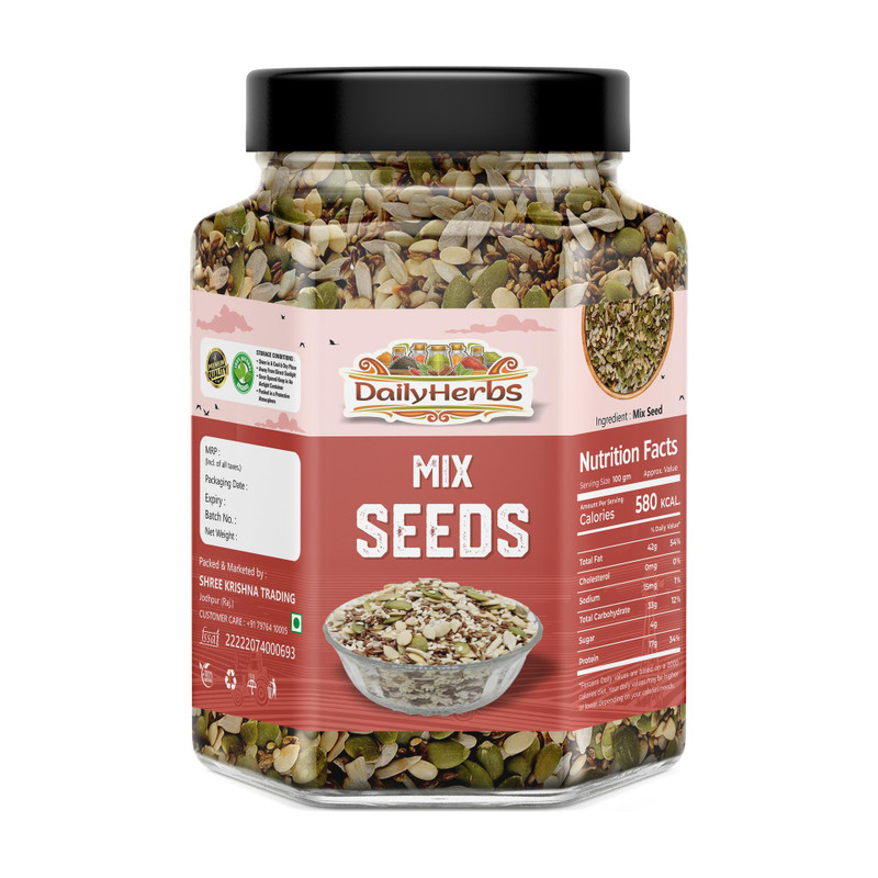 DAILYHERBS Premium 6 in 1 Roasted seeds mix Immunity Booster weight loss Healthy snacks Chia Seeds, Sunflower Seeds, Pumpkin Seeds, Watermelon Seeds, 