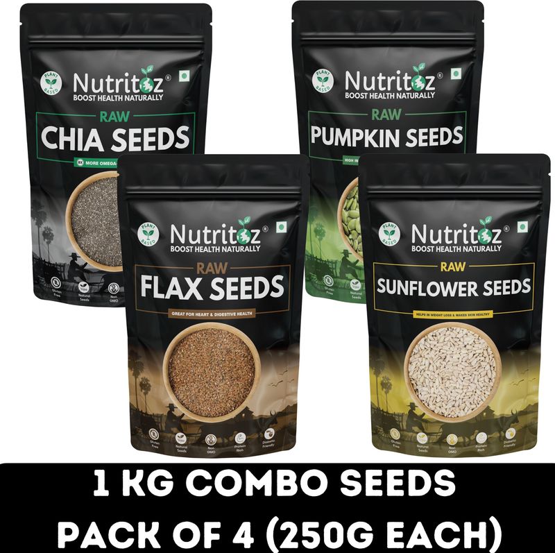 Nutritoz Premium Seeds 1 Kg, Edible & Mix Seeds Combo Pack Of 4 (Each 250g) Chia Seeds, Brown Flax Seeds, Pumpkin Seeds, Sunflower Seeds (4 x 250 g) - Image 5