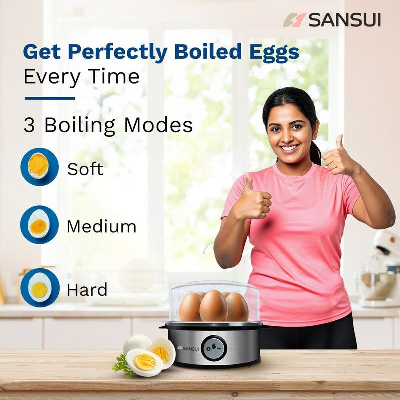 Sansui Super Egg Boiler Egg Cooker, 7 Eggs, Silver/Black - Image 5