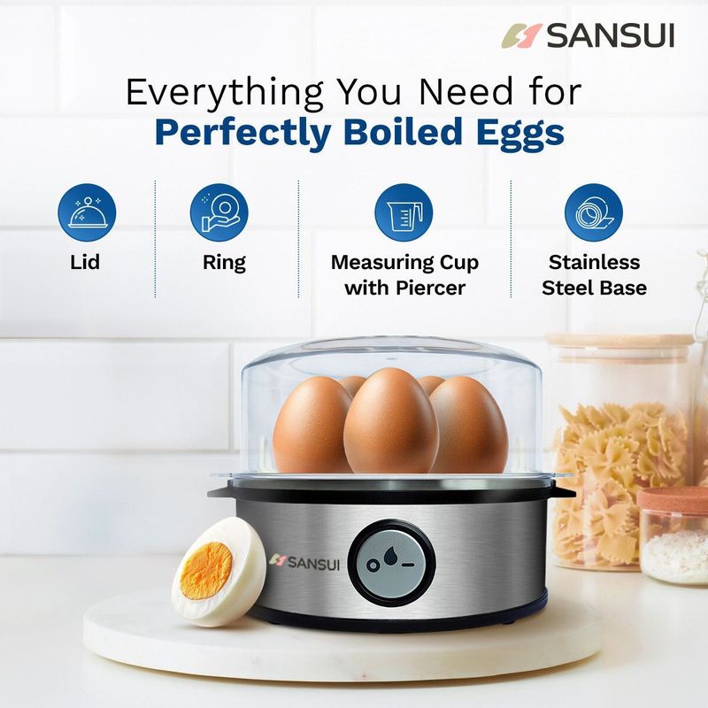 Sansui Super Egg Boiler Egg Cooker, 7 Eggs, Silver/Black - Image 3