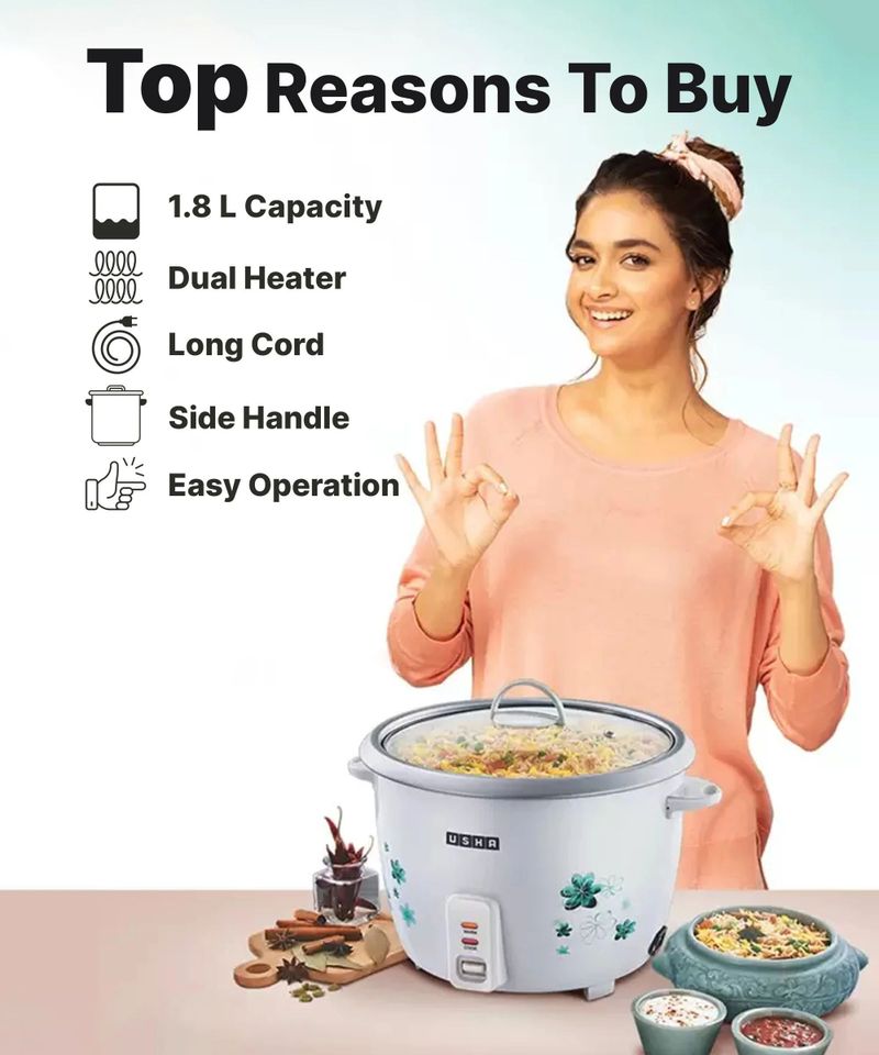 USHA RC18GS2 Electric Rice Cooker 1.8L - Image 3