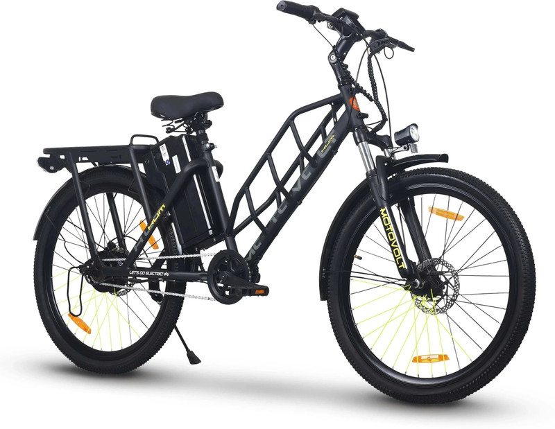 Motovolt Hum Carbon Grey Range upto 45 Km in PAS Mode 26 inches Single Speed Lithium Iron Phosphate Electric Cycle