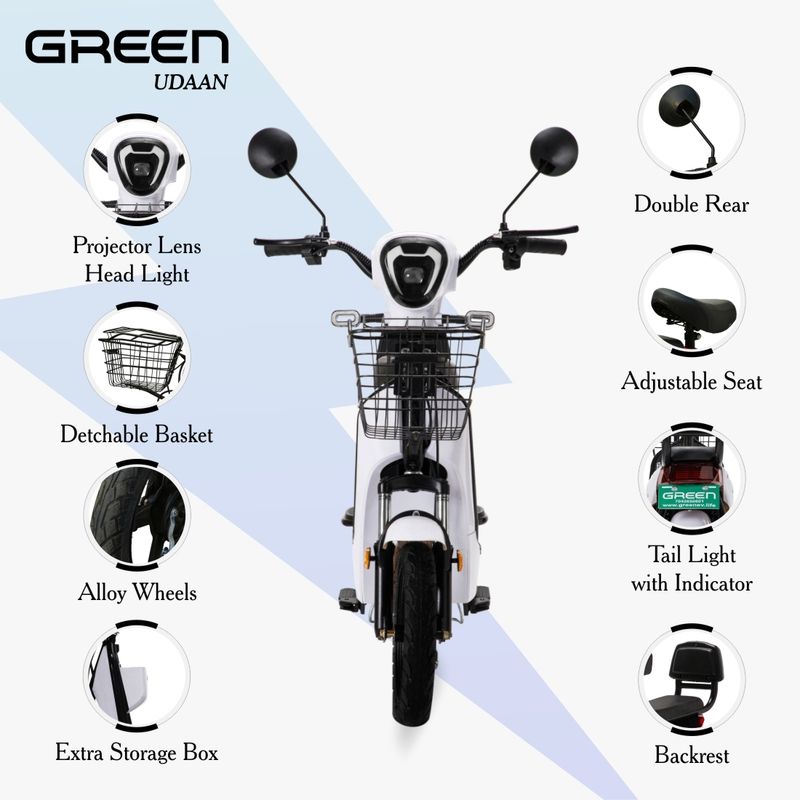 Green Udaan 30KM Electric Bike Scooter 10 inches - Image 6