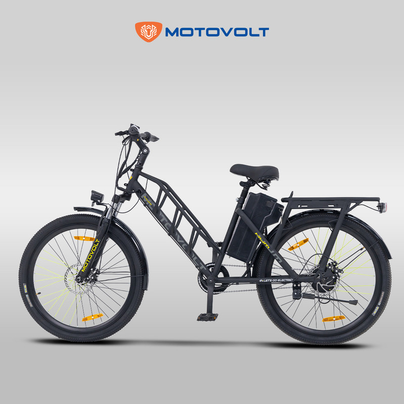 Motovolt Hum Black Range upto 45 Km in PAS Mode 26 inches Single Speed Lithium Iron Phosphate Electric Cycle