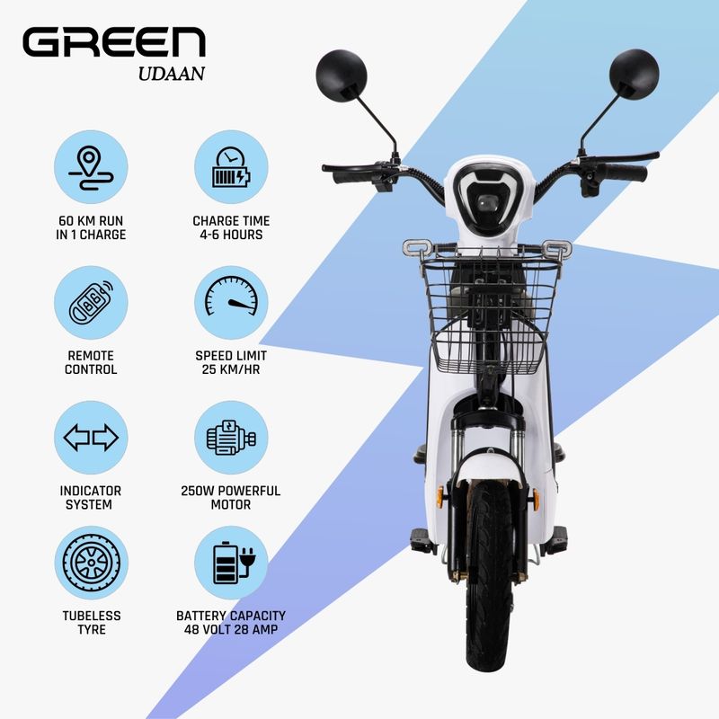Green Udaan 30KM Electric Bike Scooter 10 inches - Image 3