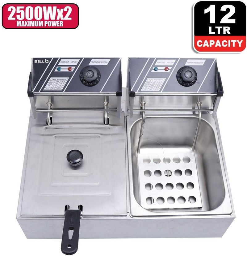 iBELL DF620M 12 Litre Stainless Steel 2500 Watt Deep Fryer, Double Tank, Temp Control, 12 L Electric Deep Fryer - Image 3