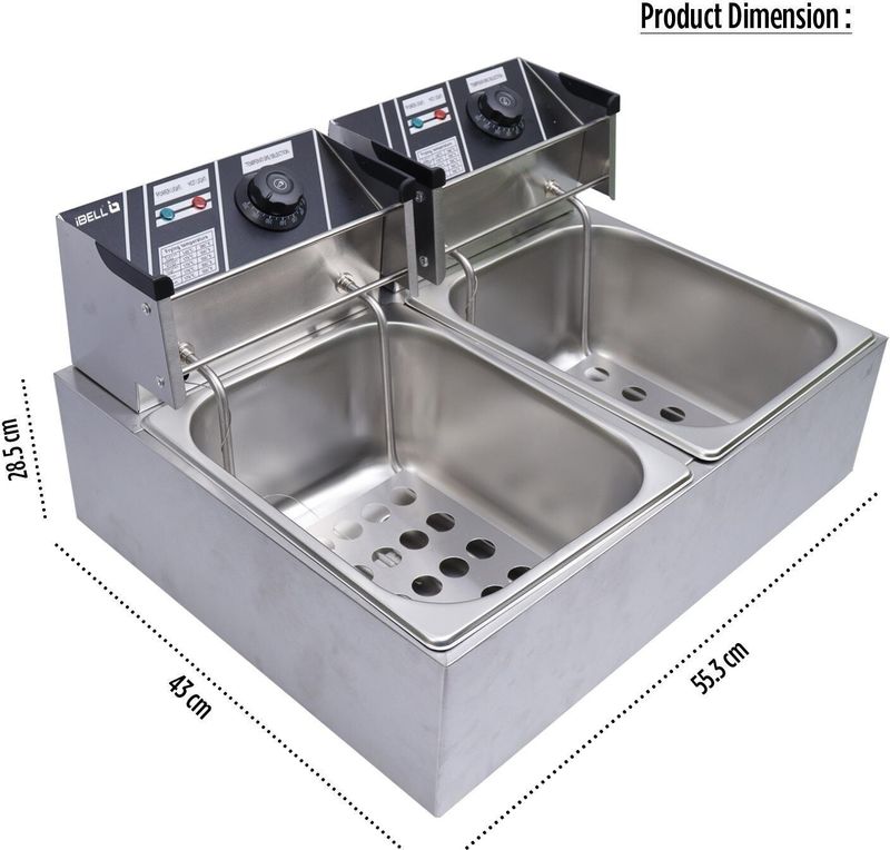 iBELL DF620M 12 Litre Stainless Steel 2500 Watt Deep Fryer, Double Tank, Temp Control, 12 L Electric Deep Fryer - Image 6