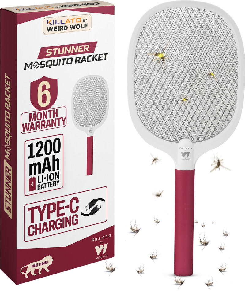 killato weird wolf mosquito bat racket rechargeable maroon electric insect killer indoor outdoor