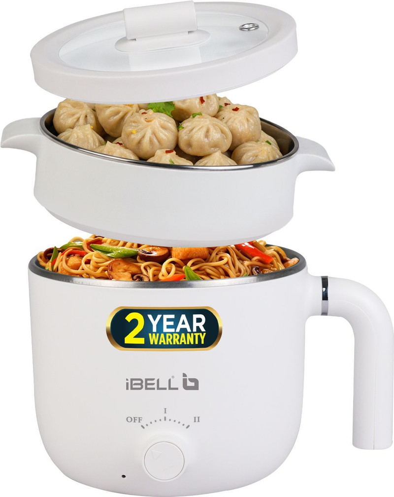 iBELL MPK15M Multi Purpose Kettle, 800 Watts 2-Pot Cooker, Egg boiler Tray, Temp Knob, Multi Cooker Electric Kettle 1.5 L, White