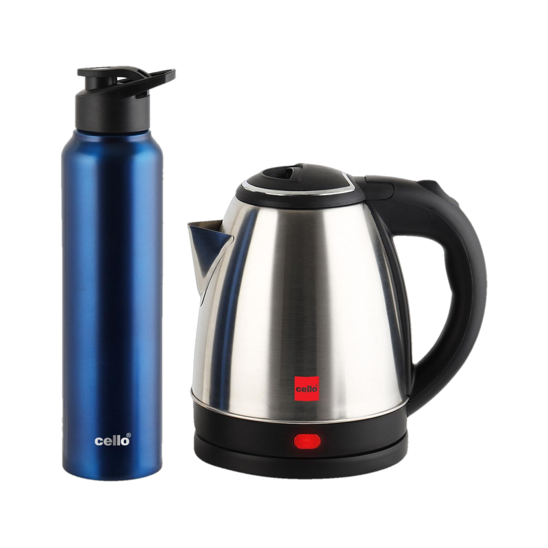 cello Quick Boil Lifestyle Kettle 1.5 L + Sippa 1000 ML Stainless Steel Water Bottle Electric Kettle