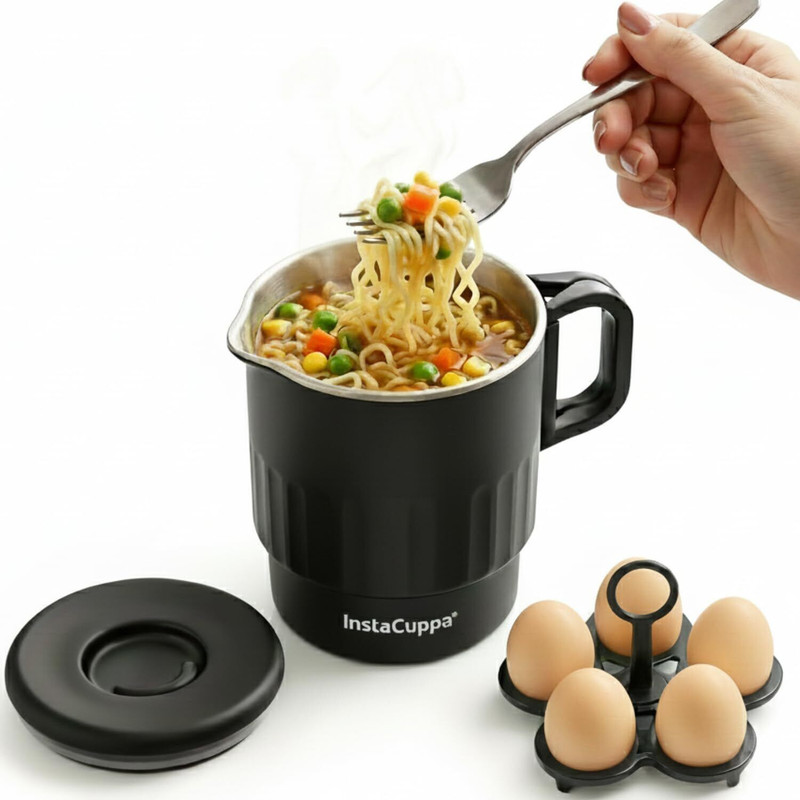 InstaCuppa Portable MultiKettle | Auto Shut-Off | Foldable handle | Travel & Home Cooking Multi Cooker Electric Kettle 1 L, Black 2