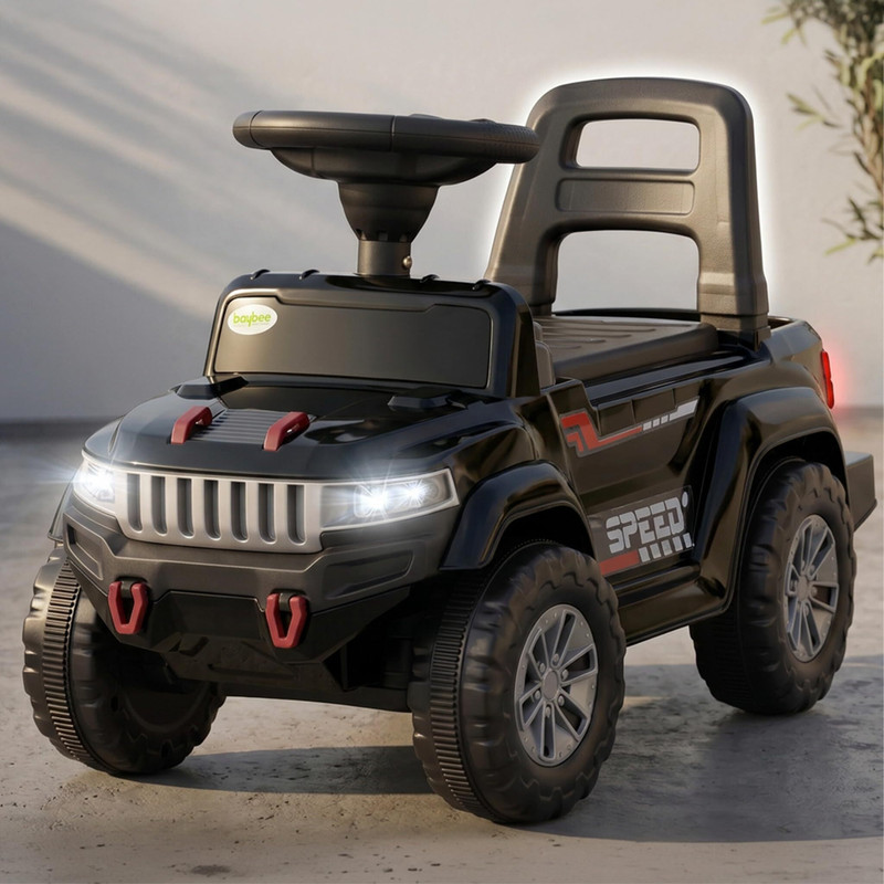 baybee Baby Ride on Car for Kids, Push Ride on Jeep with Music, LED Light & Backrest Rideons & Wagons Non Battery Operated Ride On (Black)