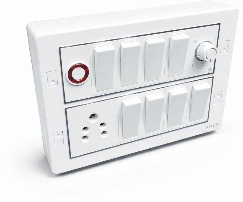 A1 LED A1 LED 12 Modular Pre-Wired Switch Board | Wall Mount | Home & Office 15 A One Way Electrical Switch Pack of 1 Number of Switches - 8