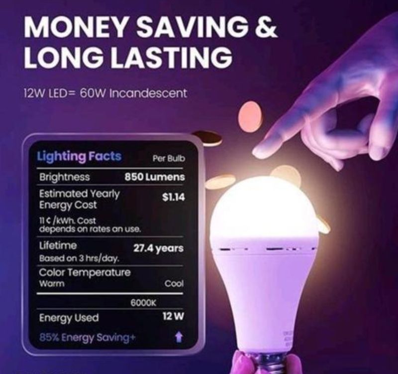 Henonex 12W Rechargeable B22 LED White Emergency Bulb - Image 4
