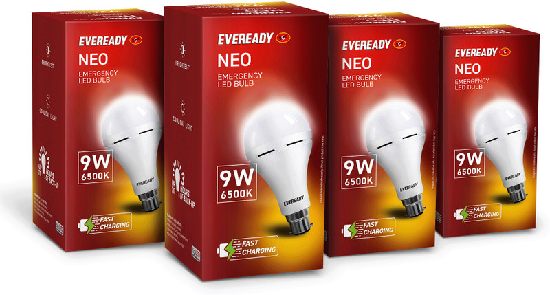 EVEREADY 9W Rechargeable Bulb, Ideal for Powercuts, Energy Efficient 3 hrs Bulb Emergency Light (White)