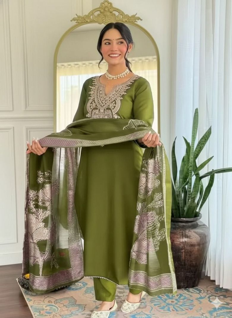 hanumant Women Cotton Rayon Kurta Pant Attached Dupatta Set - Image 3
