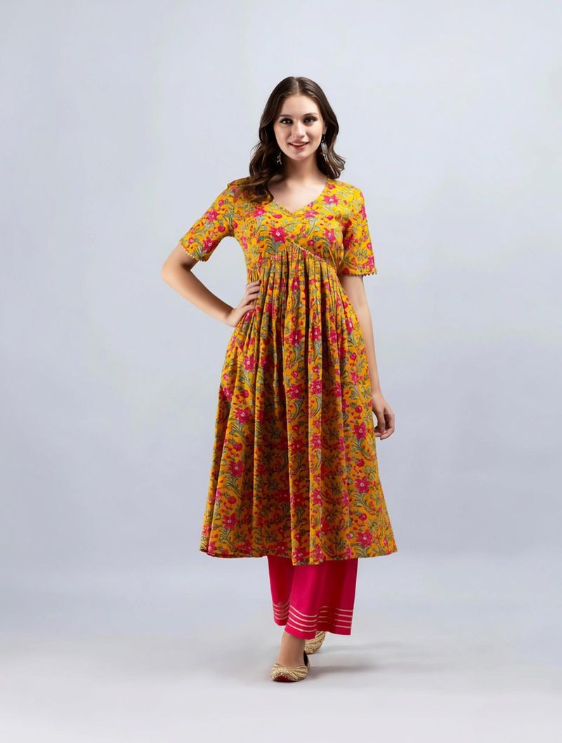 SAK JAIPUR Women Cotton Blend Kurta Palazzo Dupatta Set - Image 2