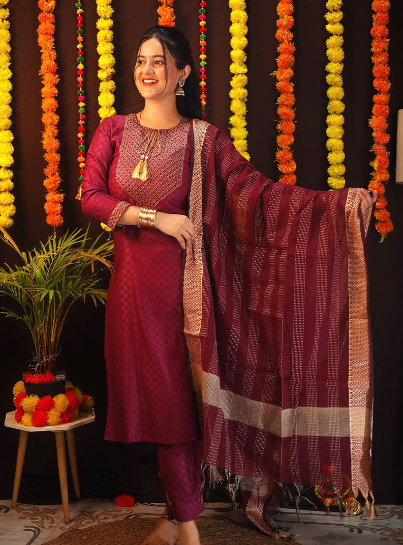 Tibra Attire Women Cotton Blend Kurta Pant Dupatta Set - Image 6