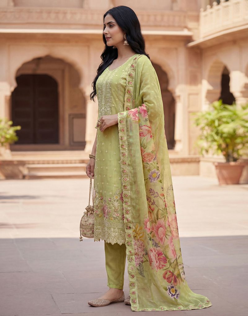 Skylee Women Silk Blend Kurta Pant Dupatta Set - Image 6