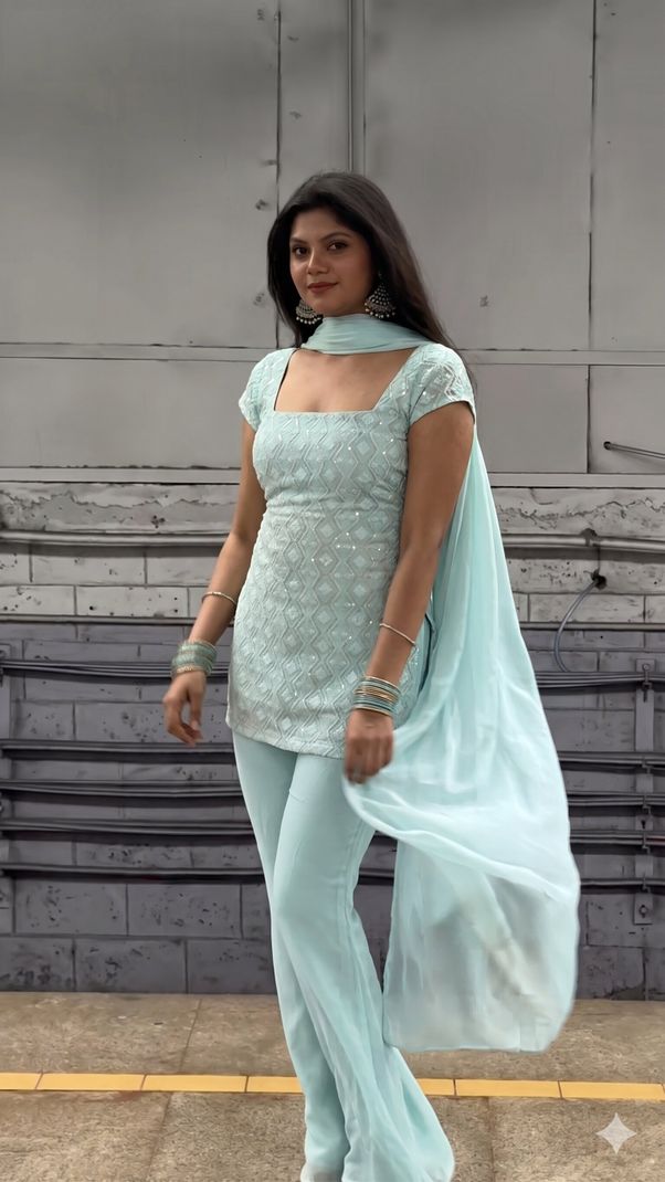 DISHWA FASHION Women Georgette Kurti Palazzo Dupatta Set - Image 4