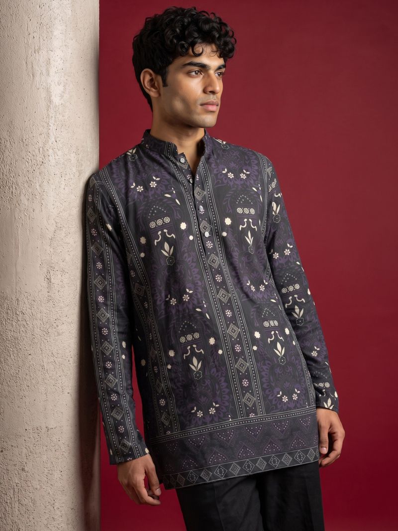 Jompers Printed Cotton Blend Straight Kurta for Men (Purple) - Image 6