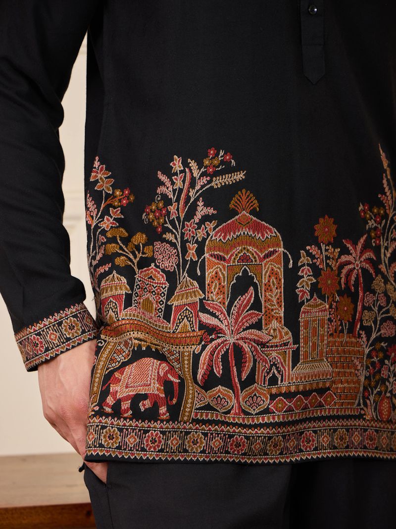 House of Pataudi Men Viscose Rayon Kurta Pyjama Set - Image 3
