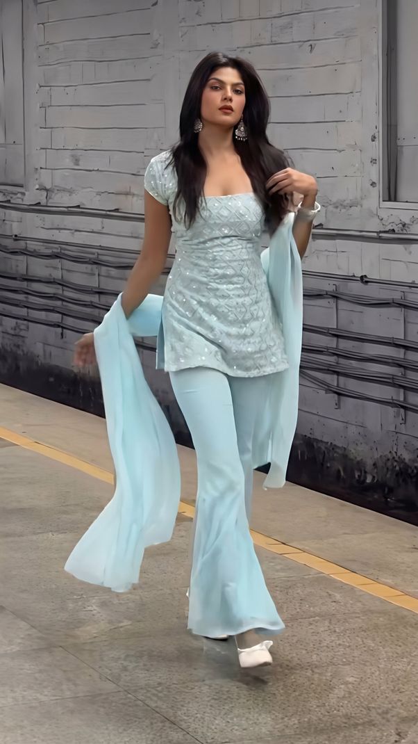 DISHWA FASHION Women Georgette Kurti Palazzo Dupatta Set - Image 3