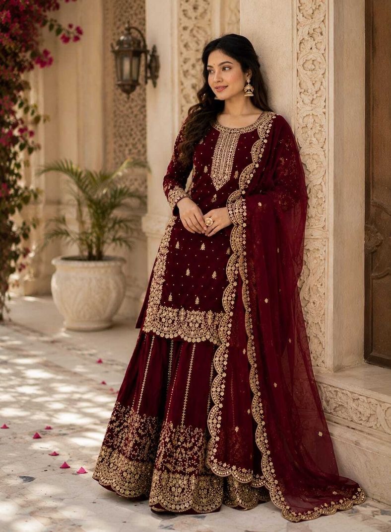 AKSHARAMERA Women Silk Blend Kurta Palazzo Set - Image 5