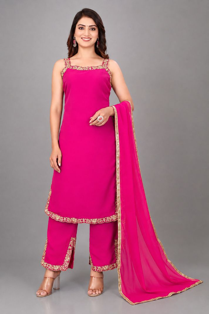 A and M Clothing Georgette Kurta Palazzo Dupatta Set - Image 2