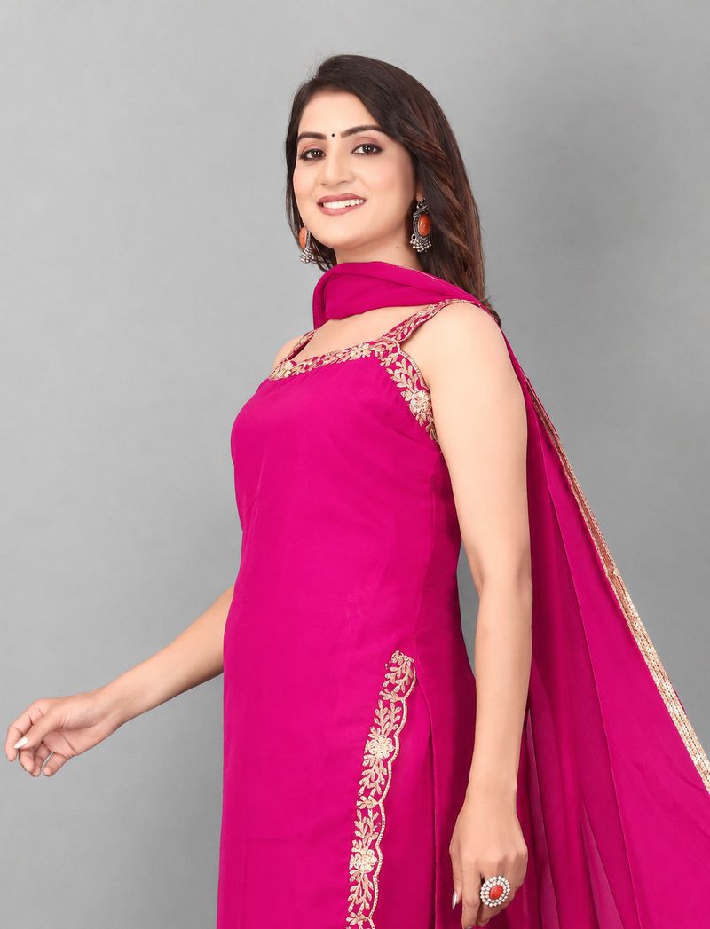 A and M Clothing Georgette Kurta Palazzo Dupatta Set - Image 6