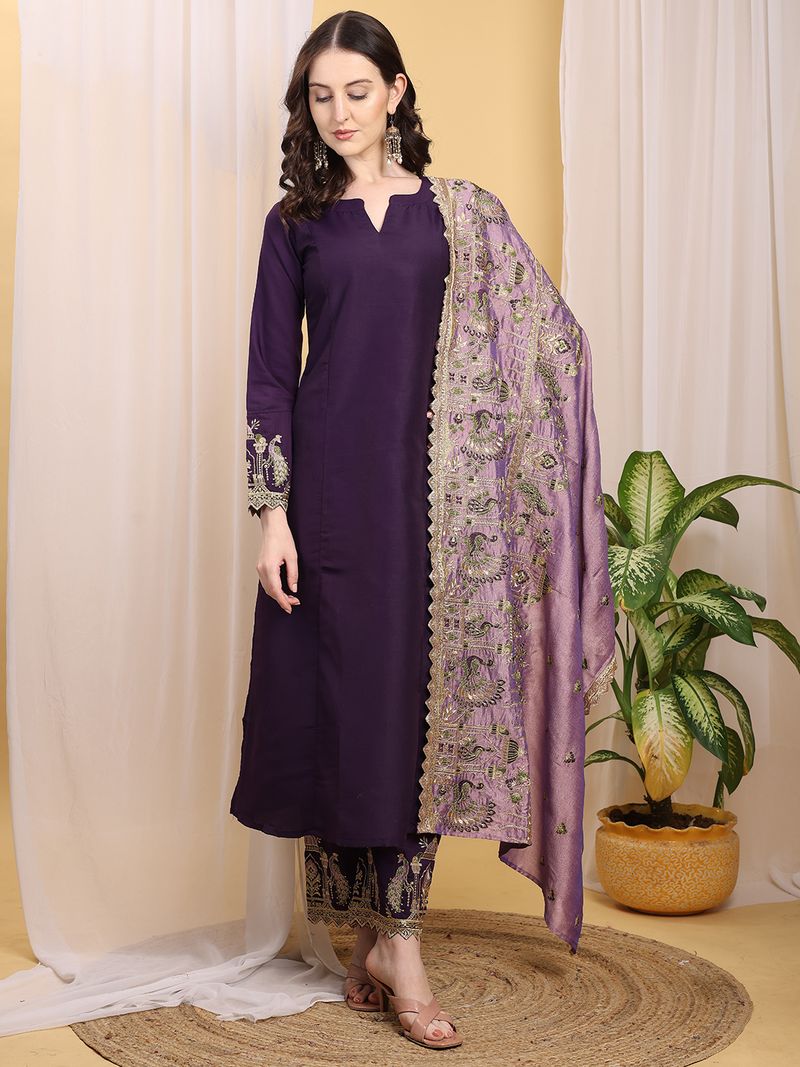 Mamatva Women Silk Blend Kurta Palazzo Dupatta Set - Image 5
