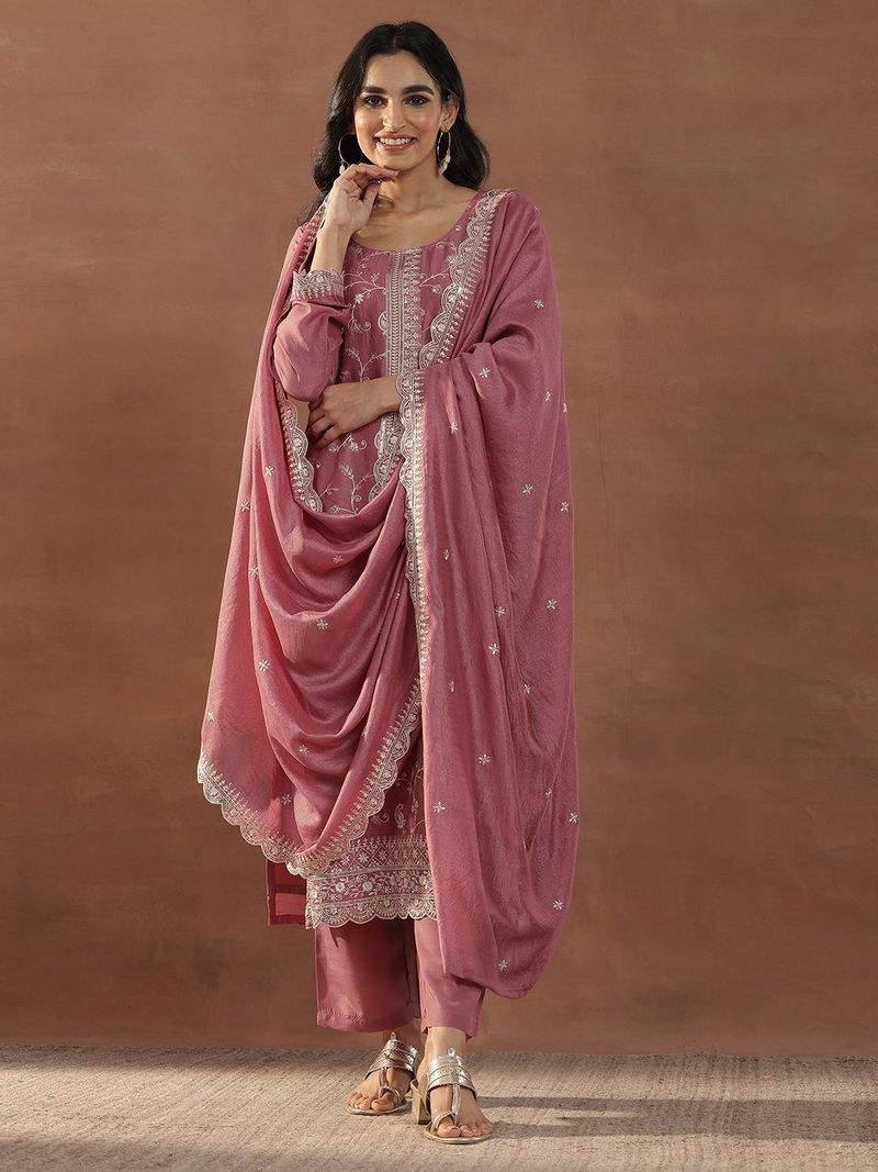 LIBAS Women Silk Blend Kurta Pant Dupatta Set - Image 2