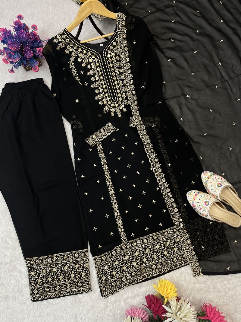 ISRL ENTERPRISE Women Georgette Kurta Palazzo Dupatta Set - Image 6