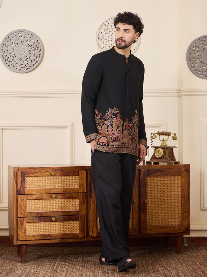 House of Pataudi Men Viscose Rayon Kurta Pyjama Set - Image 5