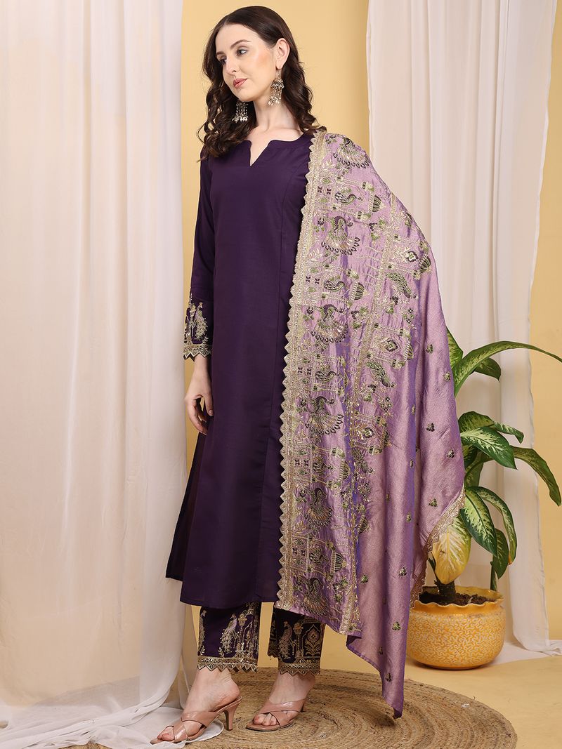 Mamatva Women Silk Blend Kurta Palazzo Dupatta Set - Image 6