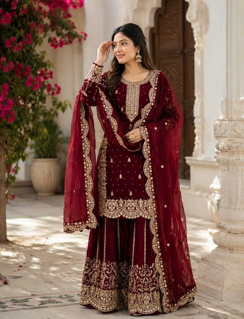 AKSHARAMERA Women Silk Blend Kurta Palazzo Set - Image 3