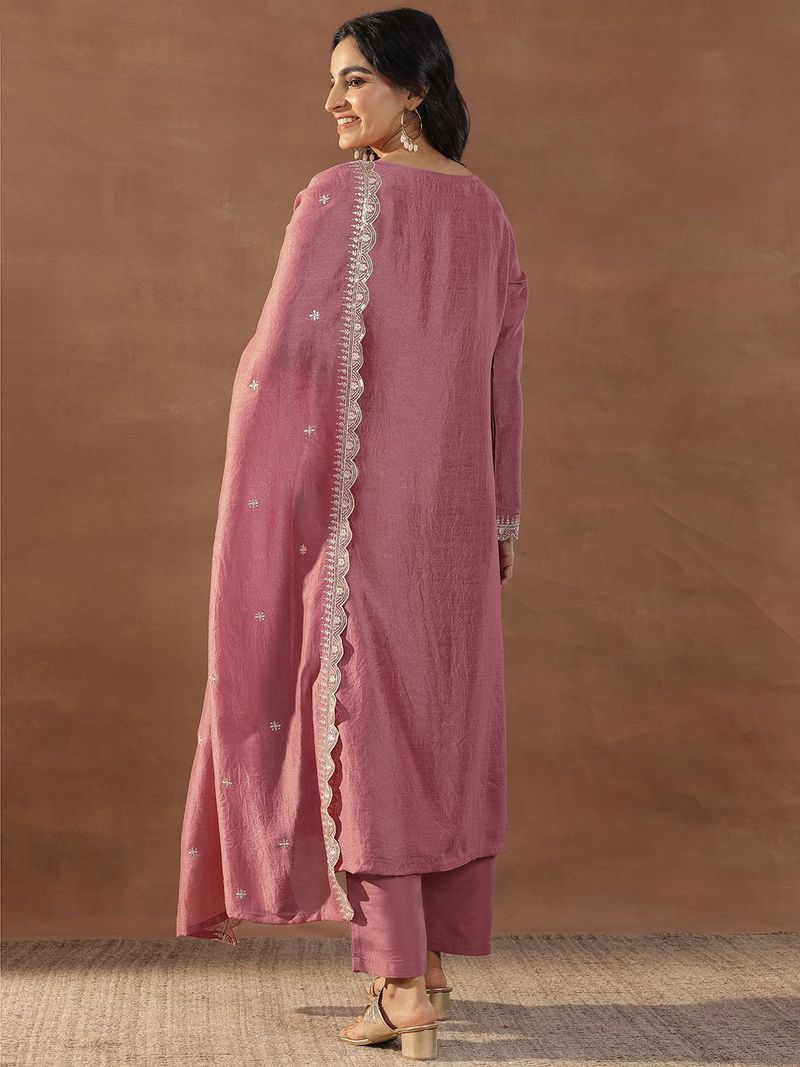 LIBAS Women Silk Blend Kurta Pant Dupatta Set - Image 3