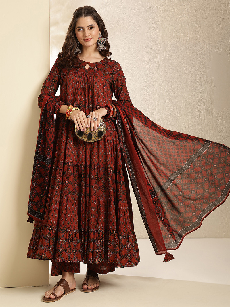 Women Pure Cotton Kurta Palazzo Dupatta Set