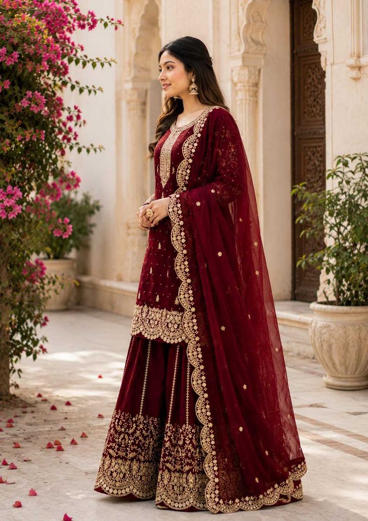 AKSHARAMERA Women Silk Blend Kurta Palazzo Set - Image 4