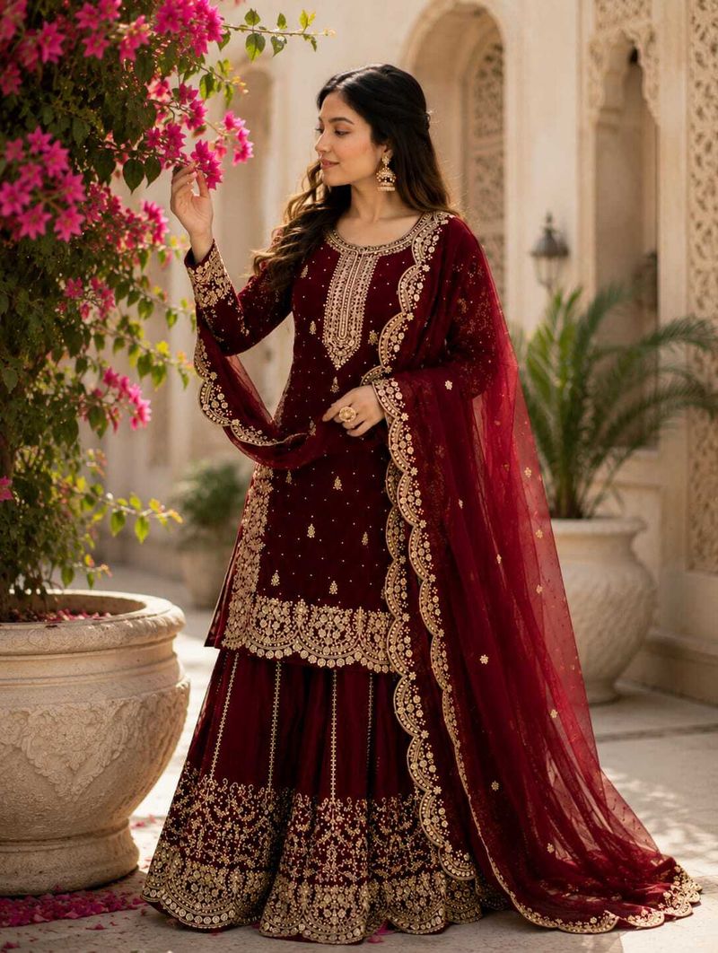 AKSHARAMERA Women Silk Blend Kurta Palazzo Set - Image 2