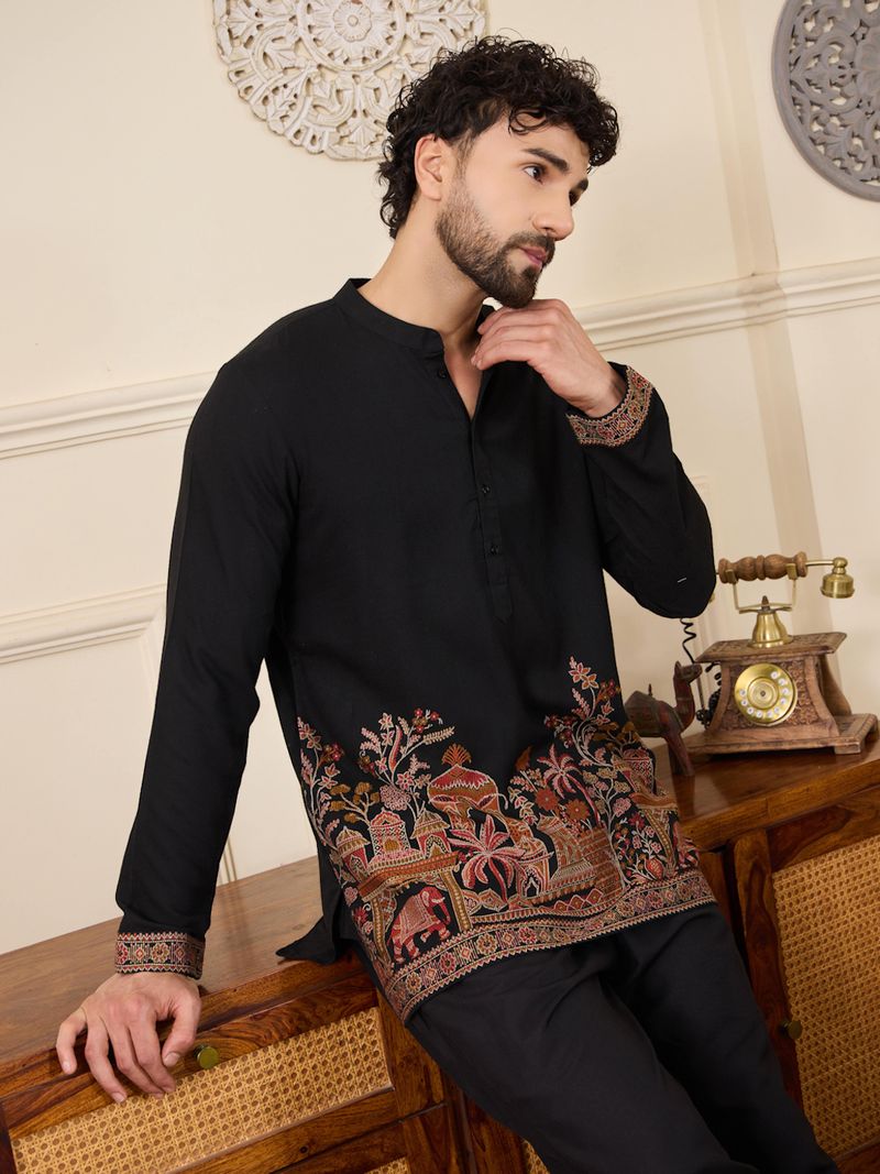 House of Pataudi Men Viscose Rayon Kurta Pyjama Set - Image 6