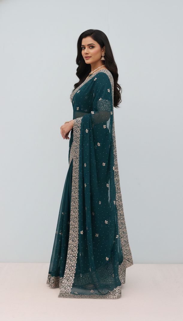 KHRITI FAB Unstitched Organza Blouse Material Printed - Image 4