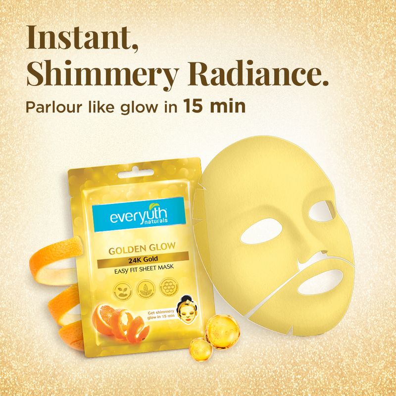 Everyuth Naturals Golden Glow 24K Gold Sheet Mask (Pack of 3) - Image 4
