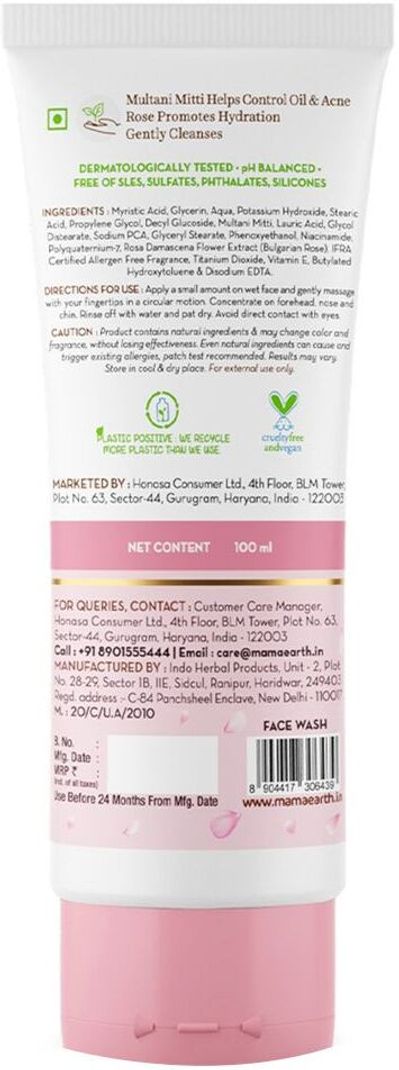 MamaEarth Multani Mitti & Bulgarian Rose Face Wash 100 ml - Image 3