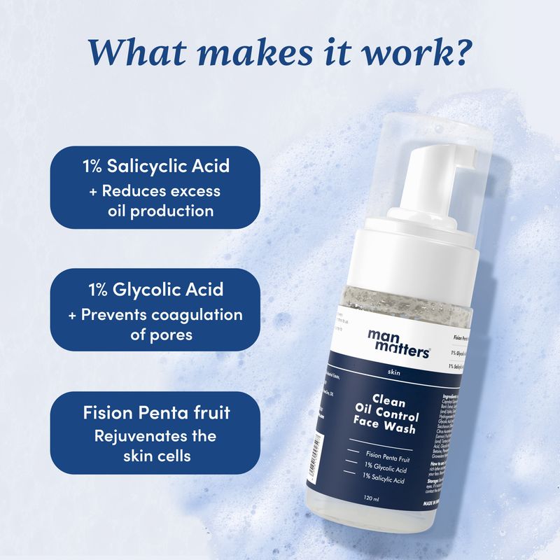Man Matters 1% Salicylic Acid Foaming Face Wash 120ml - Image 6